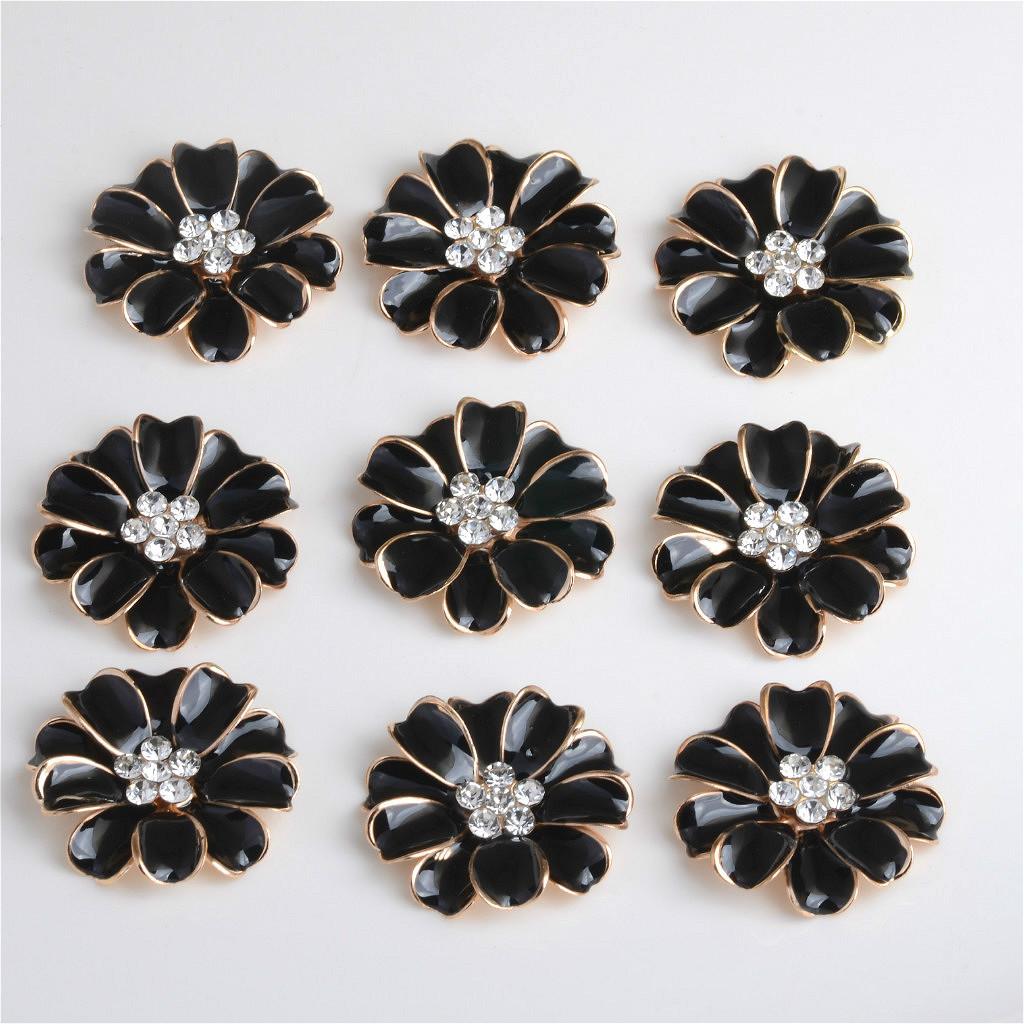 20 Pieces Metal Pink and Black Enamel Rhinestone Crystal Flower DIY Embellishment Flatback Buttons 32mm for Wedding Card Phone Case Decorative Hair Bow Craft Making
