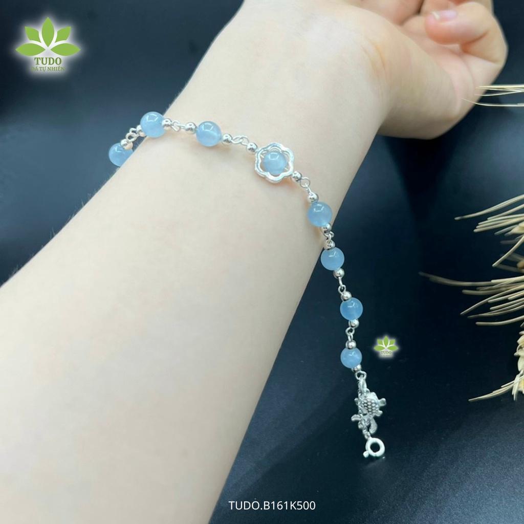 Vòng Tay Nữ Đẹp - Vòng Phong Thủy Mệnh Thủy Mộc TUDO B161K500 VCBAQUA Charm Bạc Hoa, Cá Vô Ưu, có dây Freesize