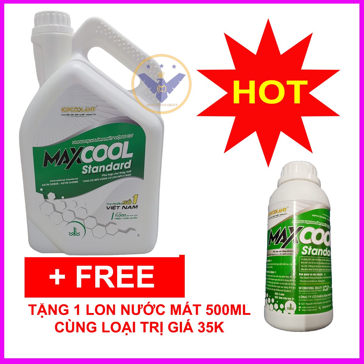 Nước làm mát xe ô tô, xe máy, tàu thuyền Maxcool can 4L tặng lon 500ml