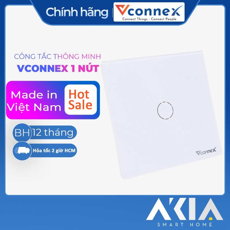 Công tắc Vconnex thông minh chữ nhật không viền Vconnex - Điều khiển từ xa, Wi-Fi 2.4 Hz, công suất 2500W - Hàng chinh hãng