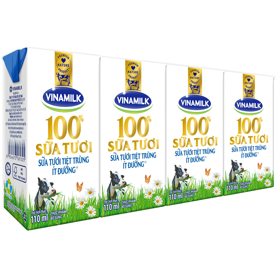 Thùng 48 Hộp Sữa Tươi Tiệt Trùng Vinamilk 100% Ít Đường  (110ml / Hộp)