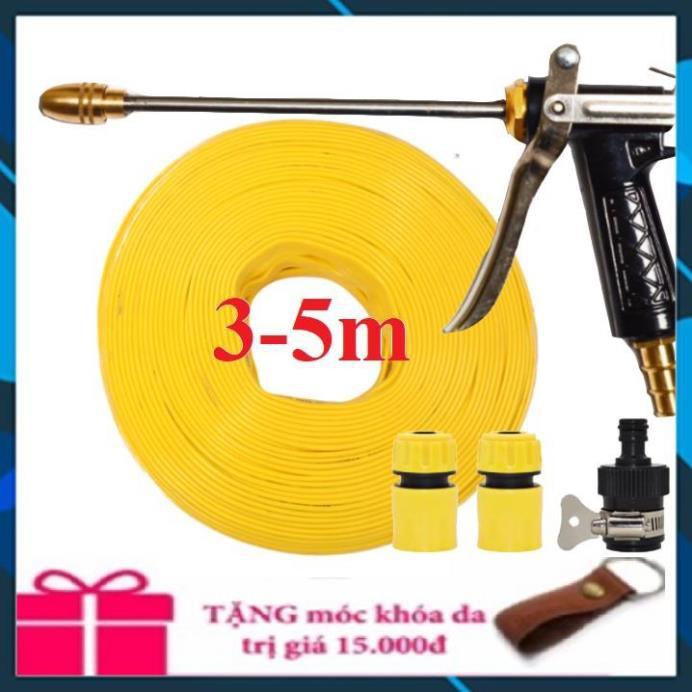 ️ Bộ dây vòi xịt nước rửa xe,tưới cây ,tăng áp 3 lần, loại 3m,5m 206318 đầu đồng,cút,nối nhựa đen+ móc khoá
