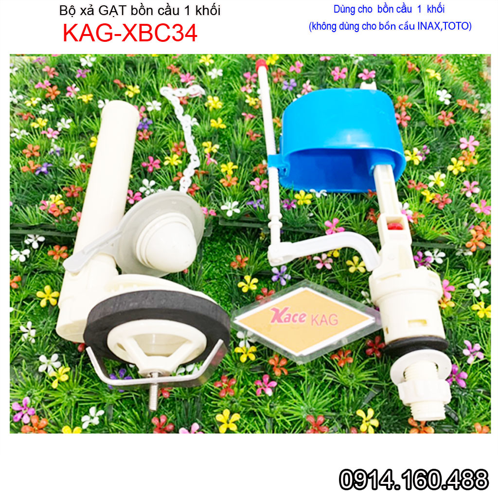 Bộ xả cầu 1 khối tay gạt KAG-XBC34 cho cầu caesar american, Ruột thùng nước xí bệt liền khối xả trung D80mm gạt êm sử dụng tốt