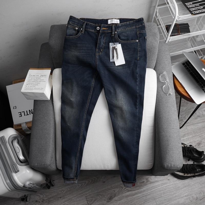 Quần jean dài nam xuất xịn màu wash bụi trơn slimfit ôm dáng co giãn