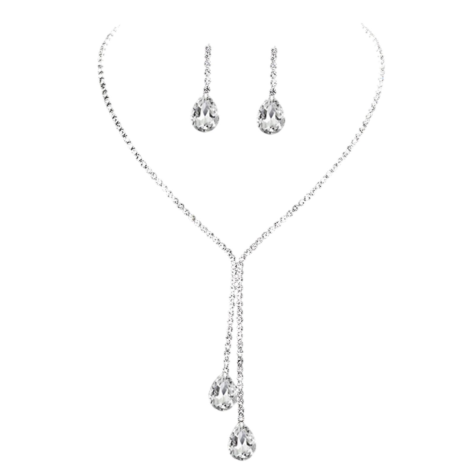 Wedding Jewelry Set, Teardrop Long Necklace Fashion Necklace Earrings Set Pendant Necklace for Prom ,Anniversary ,Engagement Bridesmaid Bridal