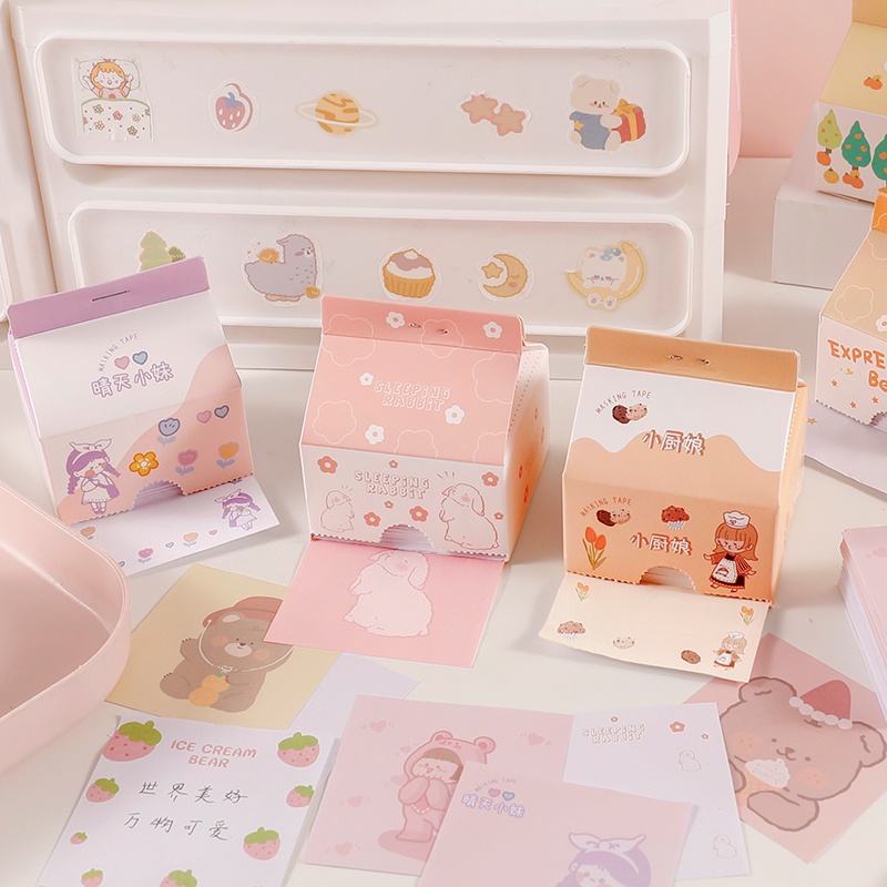 Giấy Note Hộp Sữa 200 Tờ Họa Tiết Xinh Xắn, Giấy Ghi Chú 200 Tờ Nhiều Màu Cute Hot Trend