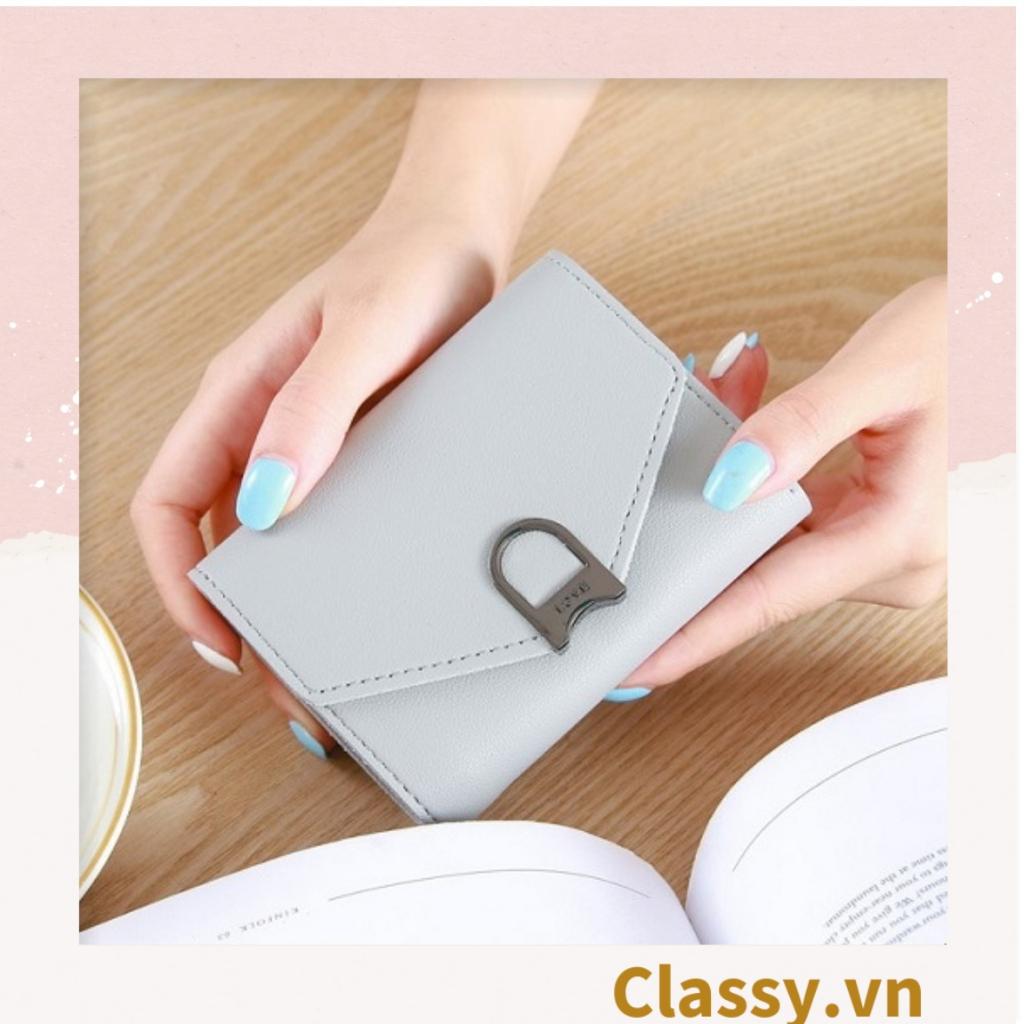 Ví nữ Classy mini, ví dạng gập màu trơn, nhiều ngăn đựng thẻ, có nút bấm T1304