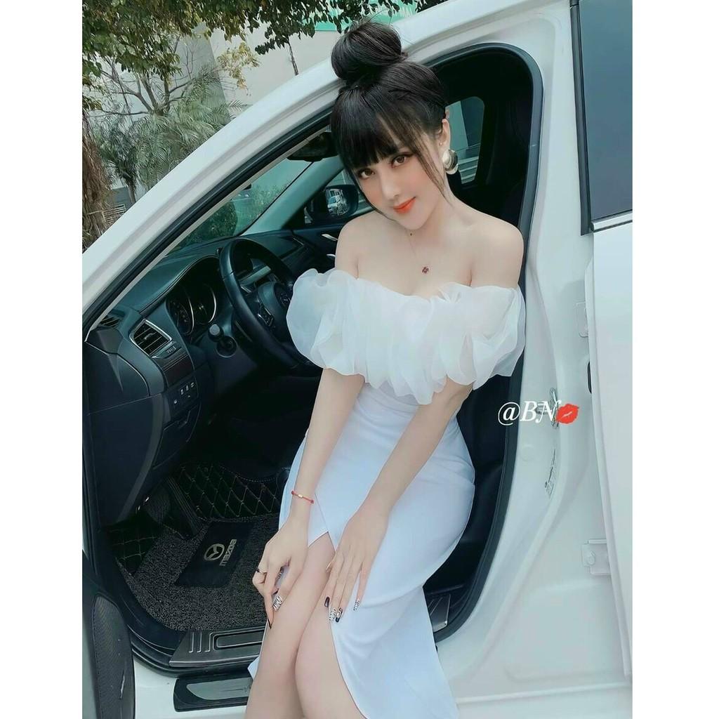 Váy Nữ Đầm Nữ Ôm Body Xẻ Tà Cúp Ngực Phối Voan Tơ Có Mút Ngực Thời Trang Nữ KEMPK Màu Sắc Nhã Nhặn