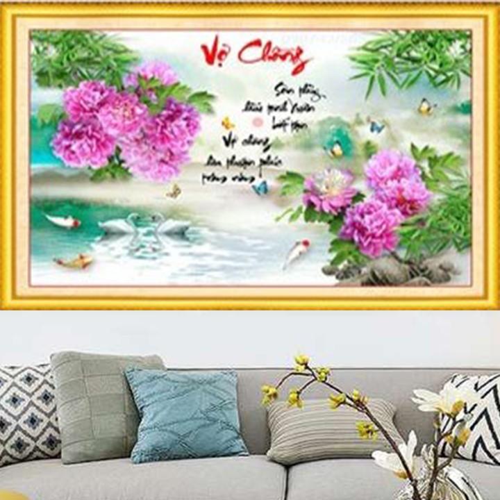 Tranh đá vợ chồng thiên nga VS458 - kích thước: 100 * 65cm.