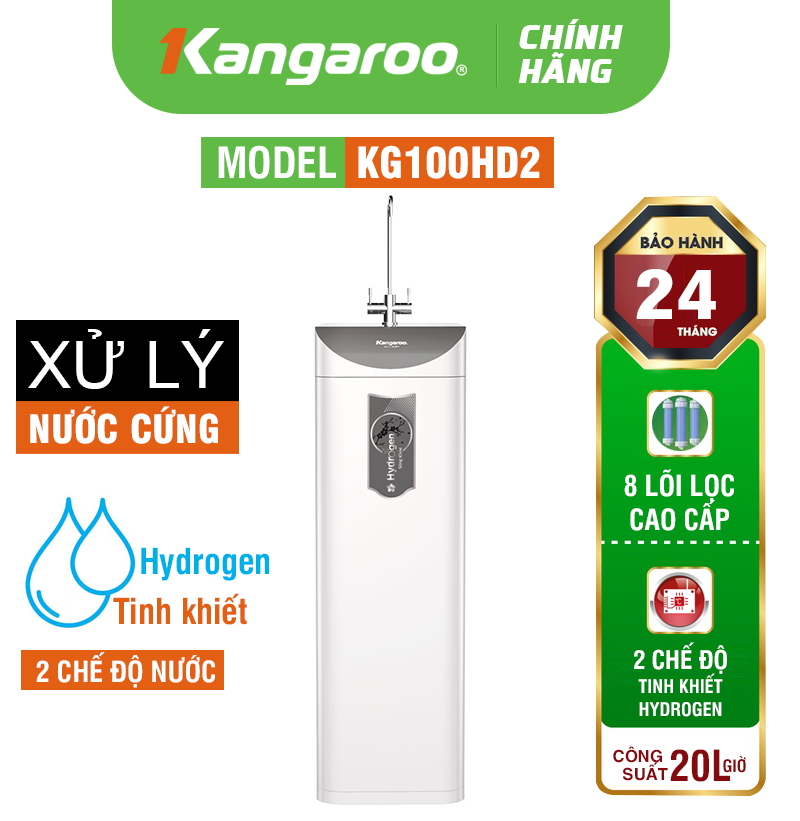 Máy Lọc Nước RO Hydrogen Slim Duo 2 Kangaroo KG100HD2 8 lõi - Hàng Chính Hãng