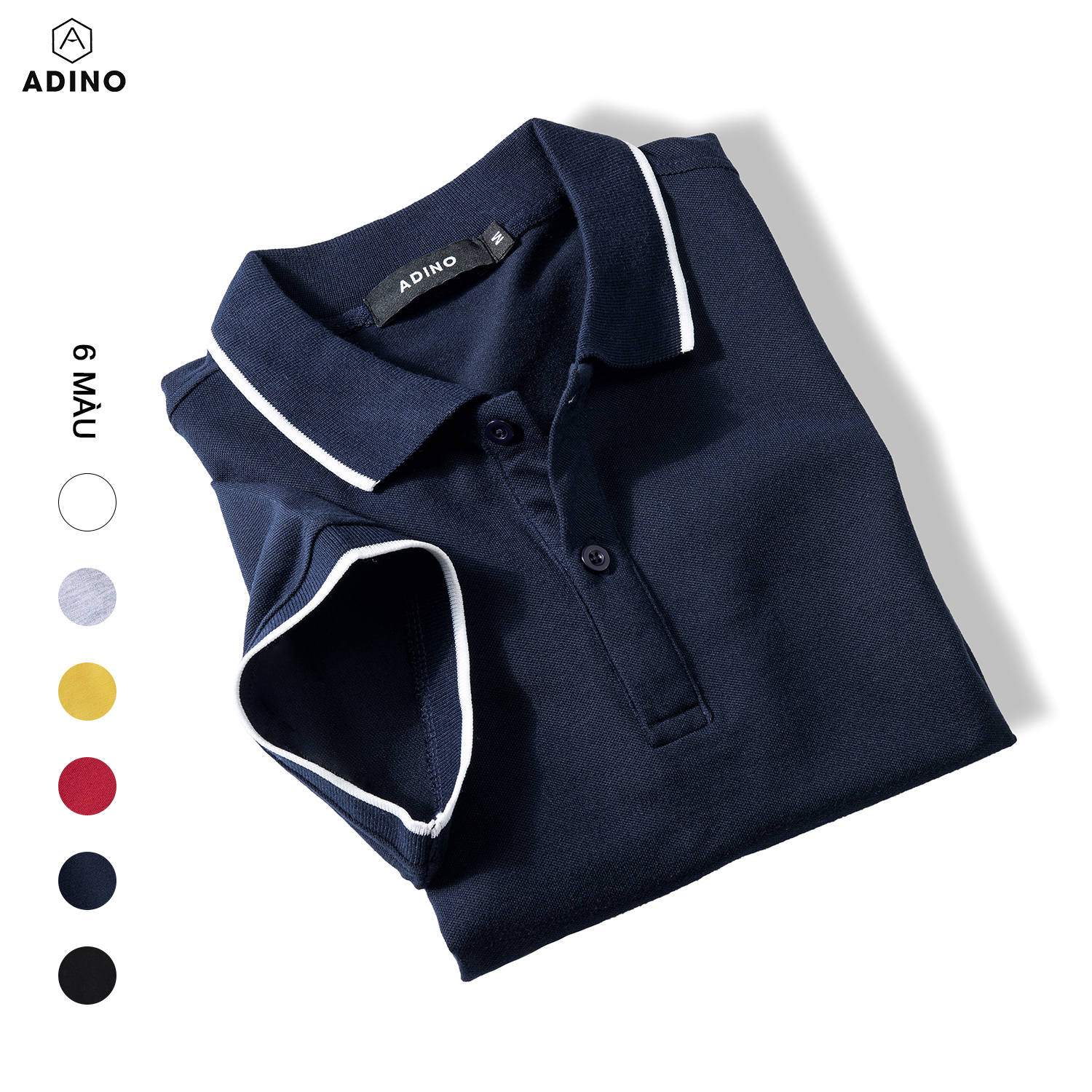 Hình ảnh Áo polo nữ ADINO màu xanh đen phối viền xẻ lai vải cotton co giãn dáng slimfit trẻ trung APN02