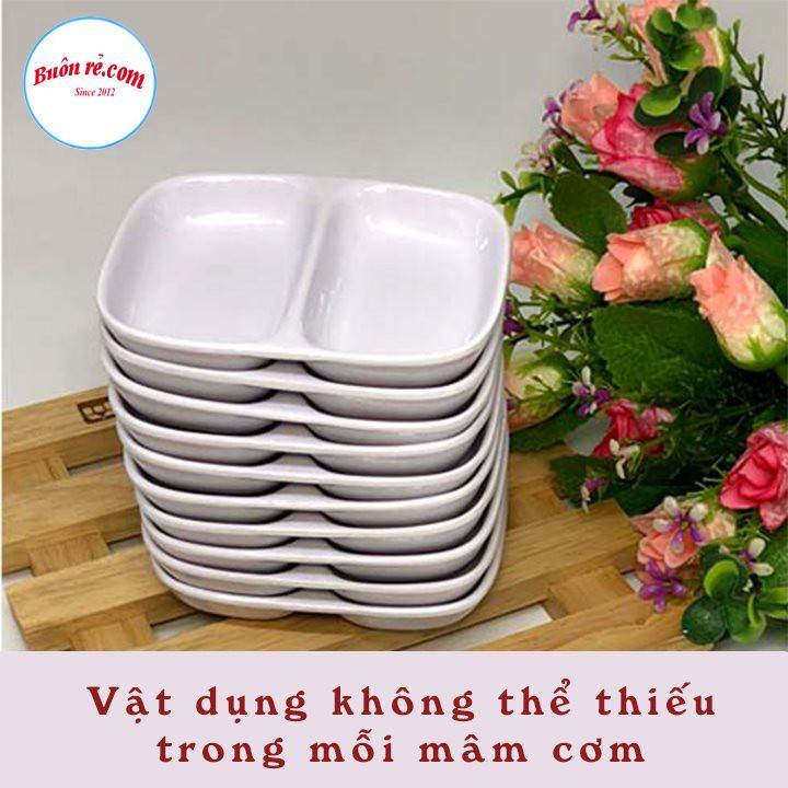 Đĩa chấm phíp 2 ngăn, bát đựng gia vị nước chấm, đĩa đựng gia vị