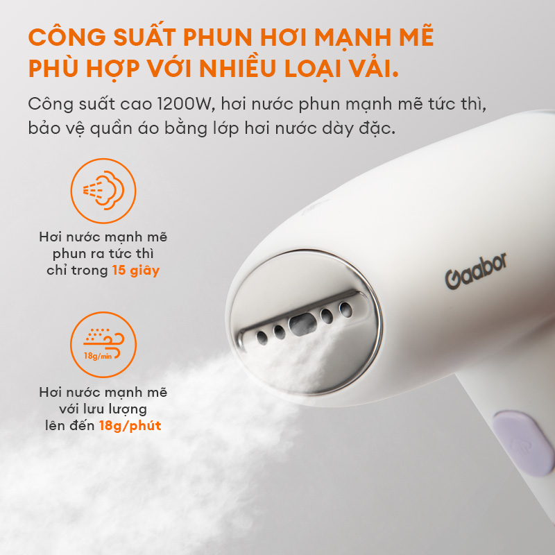 Bàn ủi hơi nước cầm tay Gaabor GS1200M-WH01A công suất 1200W dung tích 100ml - Hàng chính hãng