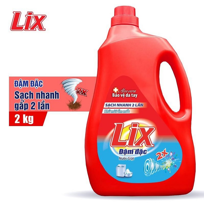 Nước giặt Lix đậm đặc hương hoa chai 2kg NG201 tăng gấp đôi sức mạnh giặt tẩy quần áo