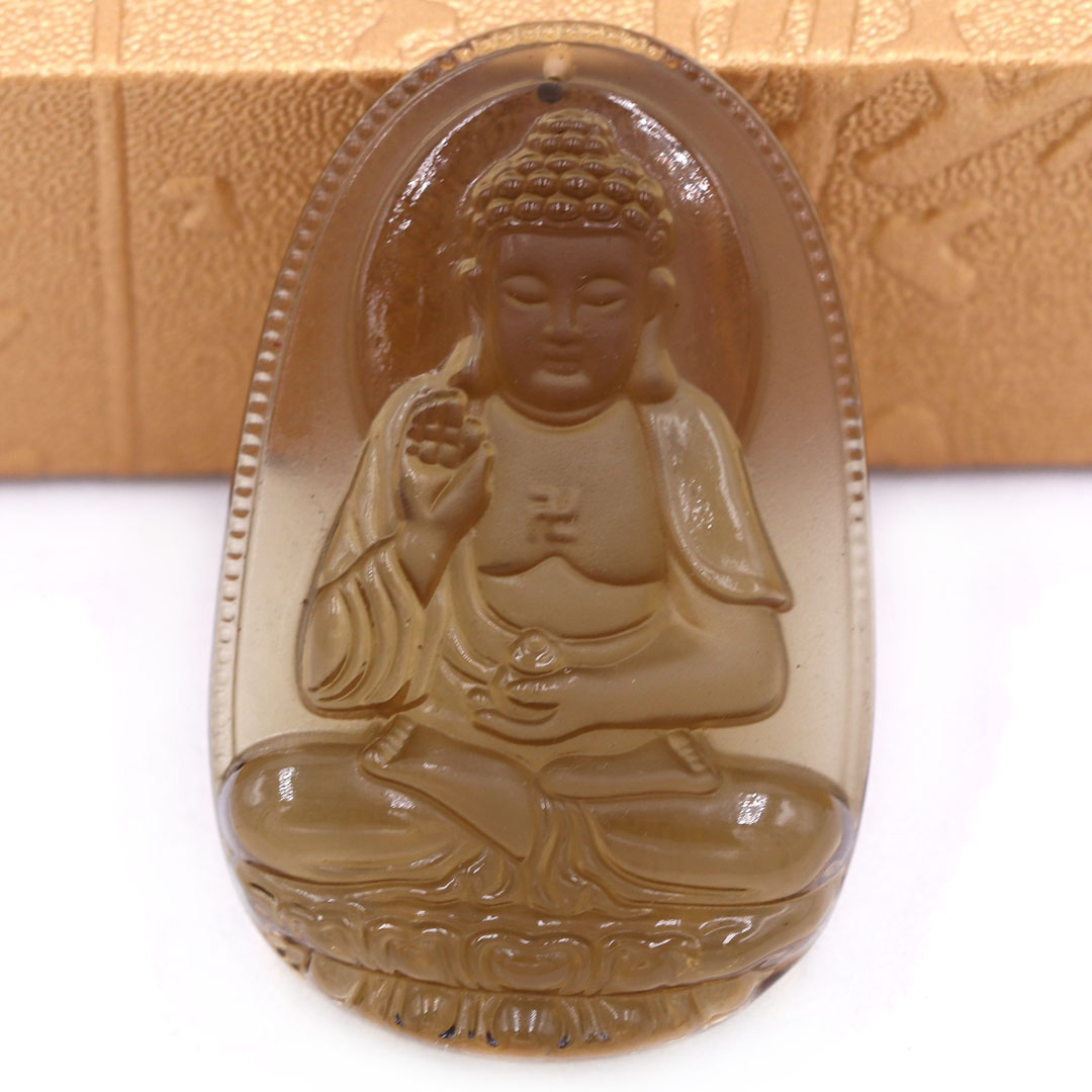 Mặt Phật A di đà đá obisdian  1.9cm x 3 cm kèm móc dây chuyền inox vàng, Phật bản mệnh, mặt dây chuyền Phật giáo