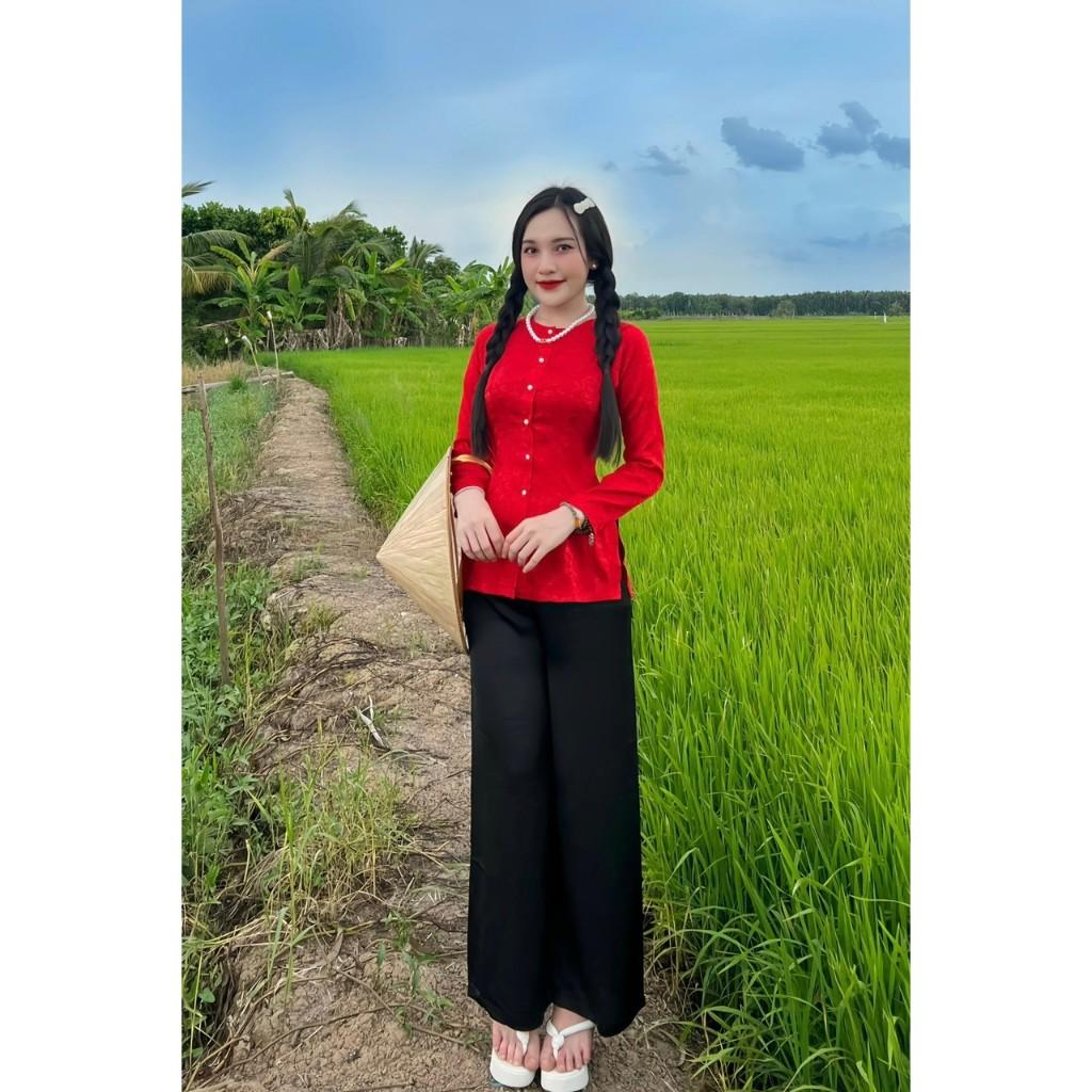 SÉT BỘ BÀ BA CỔ TRÒN TAY DÀI, ÁO LẺ BÀ BA CÀI NÚT TAY DÀI CHẤT VẢI GẤ