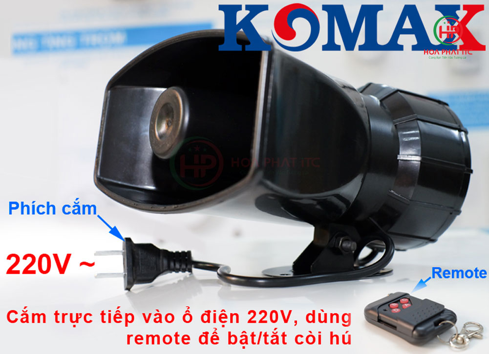 Còi hú công suất lớn 220V kèm remote Komax KM-AC100WR