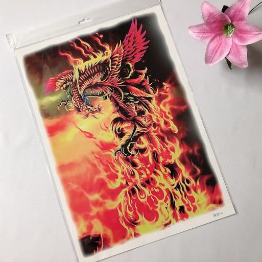 Hình xăm dán cao cấp phượng hoàng màu 34x48cm