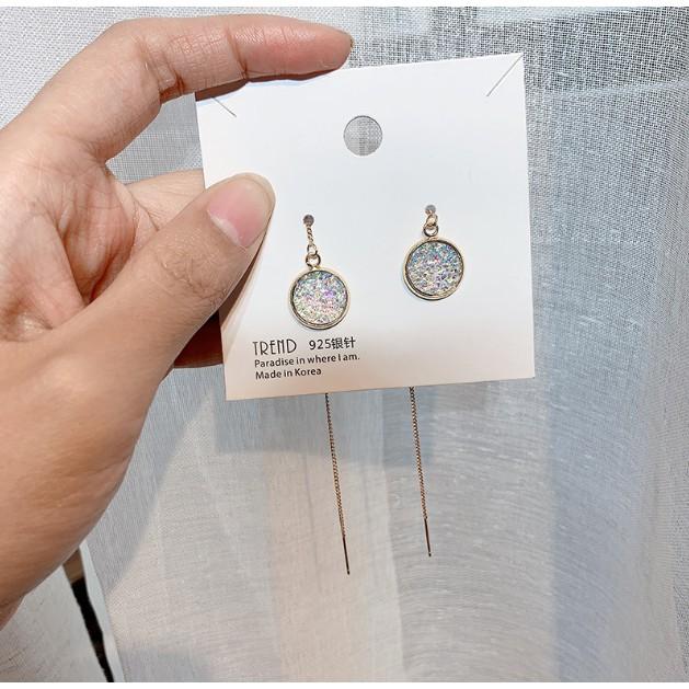 Bông tai Bạc 925 Phong Cách Hàn Quốc - HOA TAI ĐÍNH ĐÁ THẢ DÀI - ẢNH CHỤP THẬT