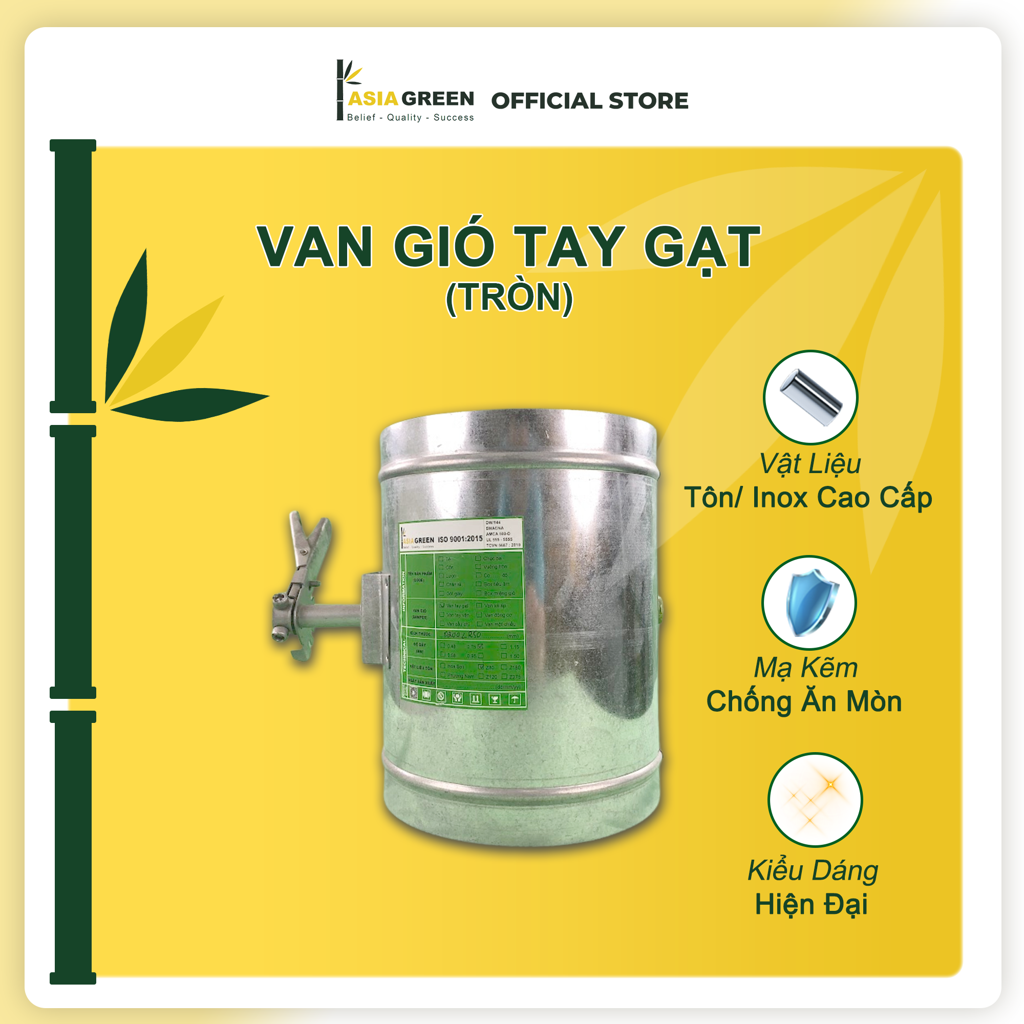 Van Gió Tay Gạt, Điều Chỉnh Lưu Lượng Gió, Đường Kính D100/D300, Chính Hãng Asia Green ( Giá bao gồm VAT)