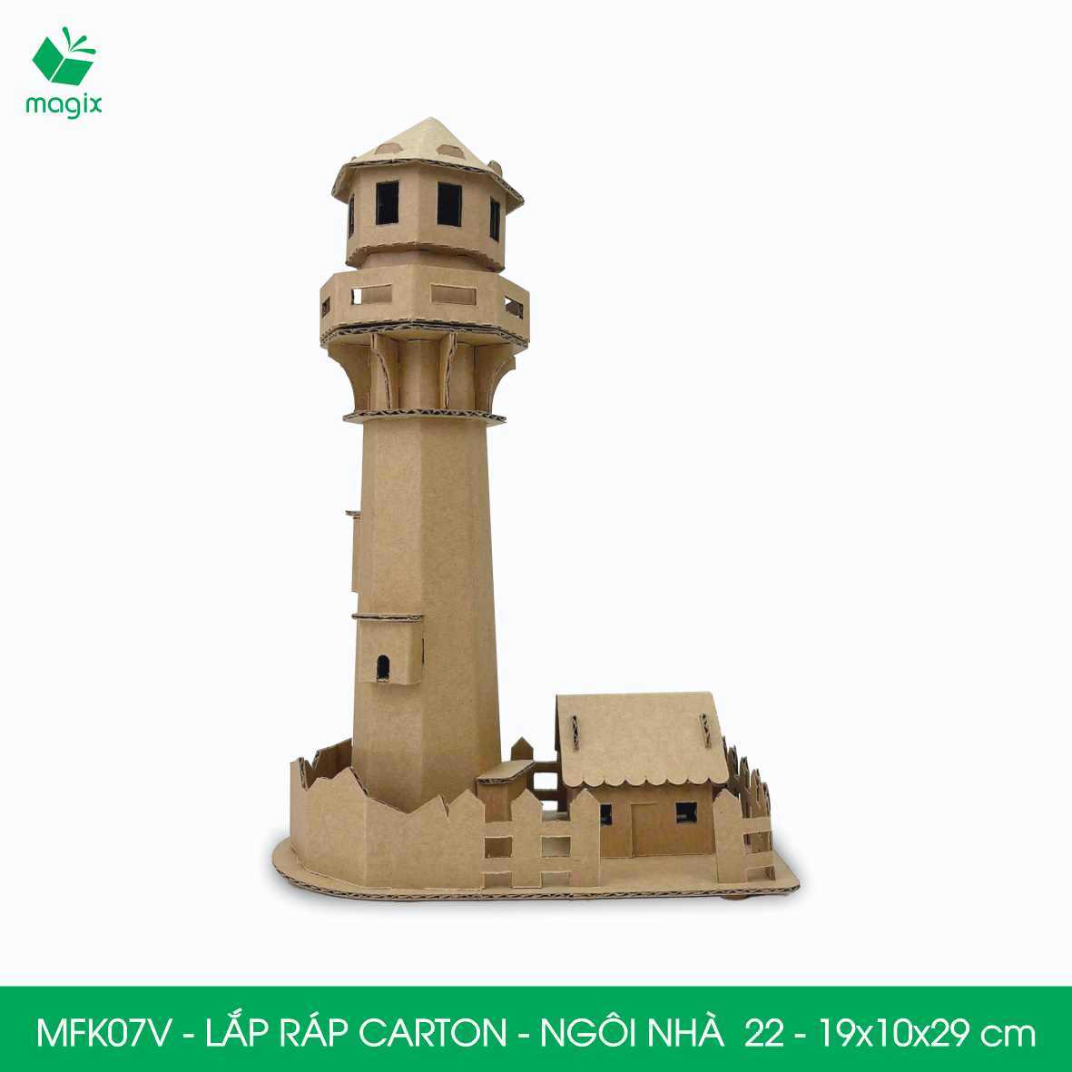 MFK07V - 19x10x29 cm - Mô hình ngôi nhà lắp ráp từ bìa carton cao cấp, nhà giấy carton mini sáng tạo