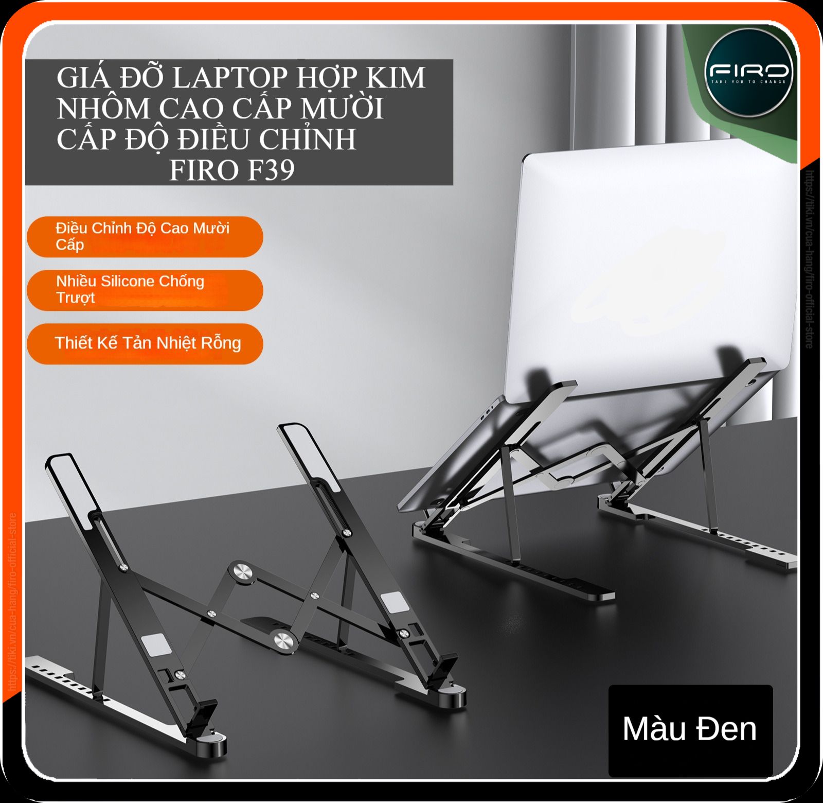 Giá Đỡ Laptop Hợp Kim Nhôm Cao Cấp FIRO - Hỗ Trợ Tản Nhiệt Cho Laptop, Macbook, Máy Tính Xách Tay, Gấp Gọn Tiện Lợi - 10 Vị Trí Điều Chỉnh Góc Độ - Phù Hợp Với Các Dòng Laptop / Macbook 11 - 17inch Và Tất Cả Máy Tính Bảng - Hàng Chính Hãng