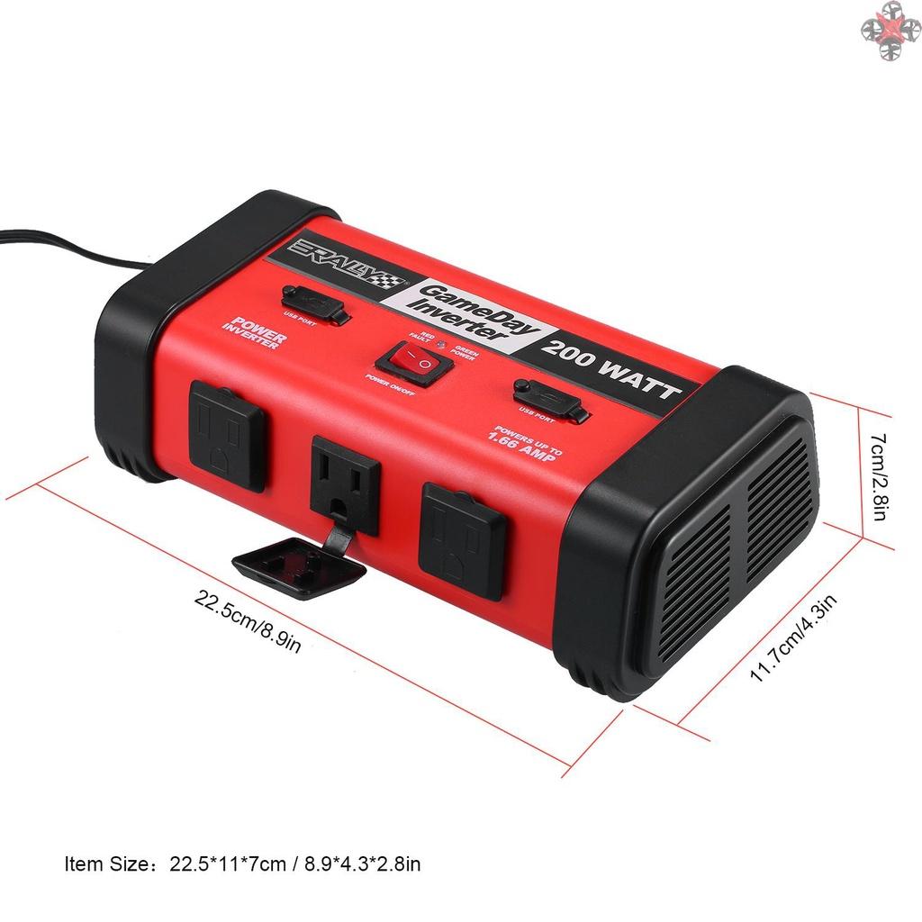 200W Car Power Inverter DC 12V to 110V Modified Sine Wave Converter with USB Port for Laptop Smartphone Household Appliances