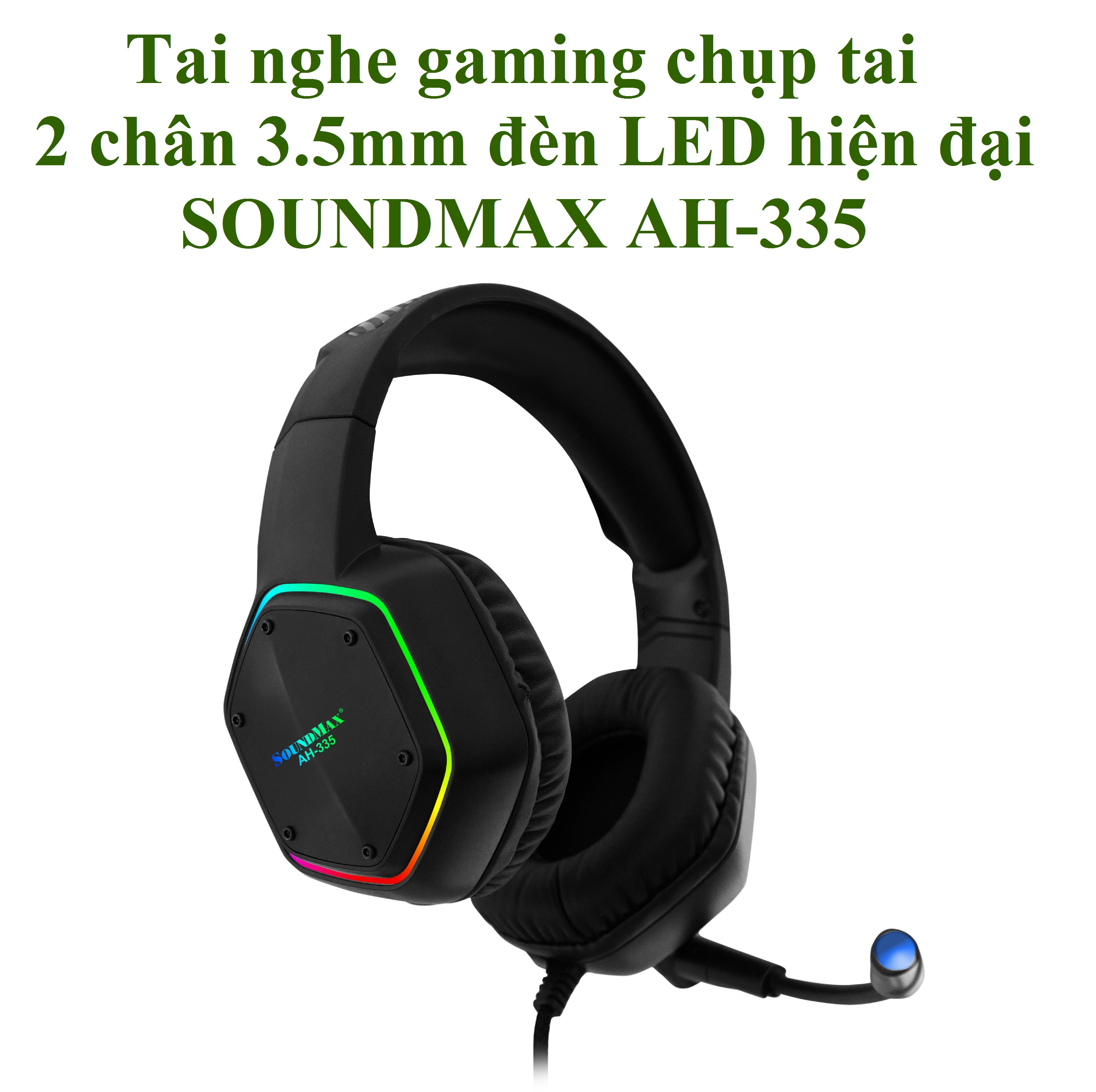 Tai nghe gaming chụp tai 2 chân 3.5mm đèn LED hiện đại SOUNDMAX AH-335 - Hàng chính hãng