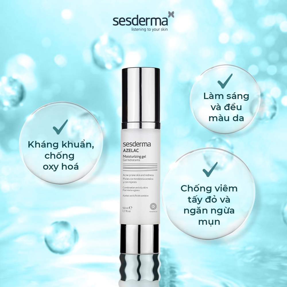 Gel dưỡng ẩm cho da dầu, nhạy cảm, mụn đỏ Sesderma Azelac 50ml