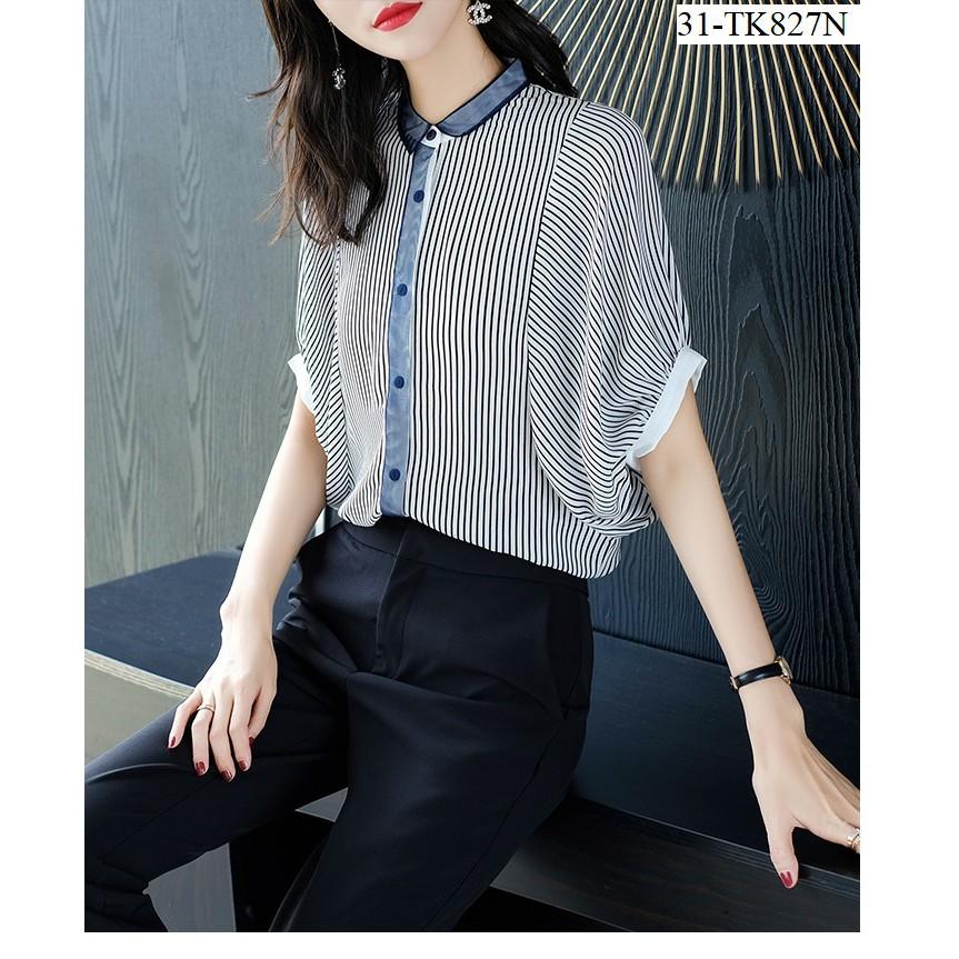 TK723-ÁO SƠ MI SỌC TAY CÁNH DƠI S-6XL