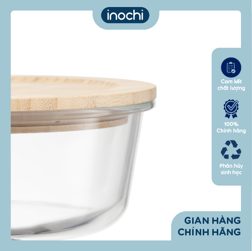 Hộp thuỷ tinh tròn nắp tre Nikko 400ml