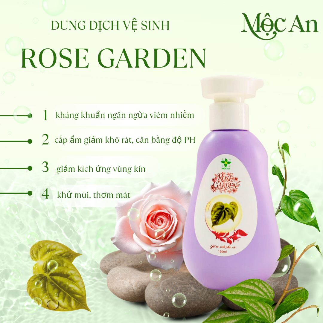 MUA 1 TẶNG 1 Dung Dịch Vệ Sinh ROSE GARDEN Hộp 150ml MỘC AN Thành Phần Lá Trầu Không, Nha Đam, Tía Tô, Bạc Hà