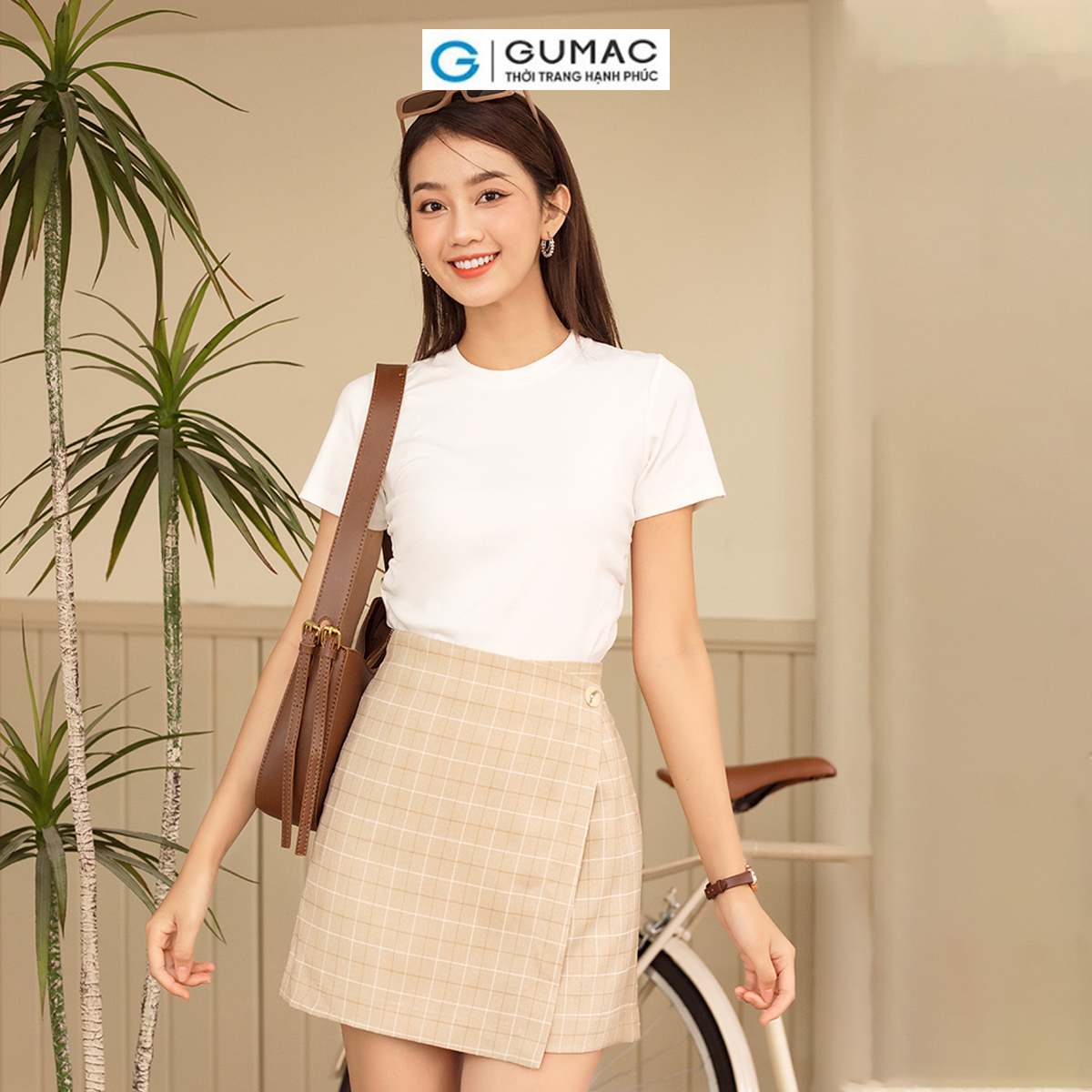 Quần caro giả váy thanh lịch trẻ trung thời trang GUMAC QD06024