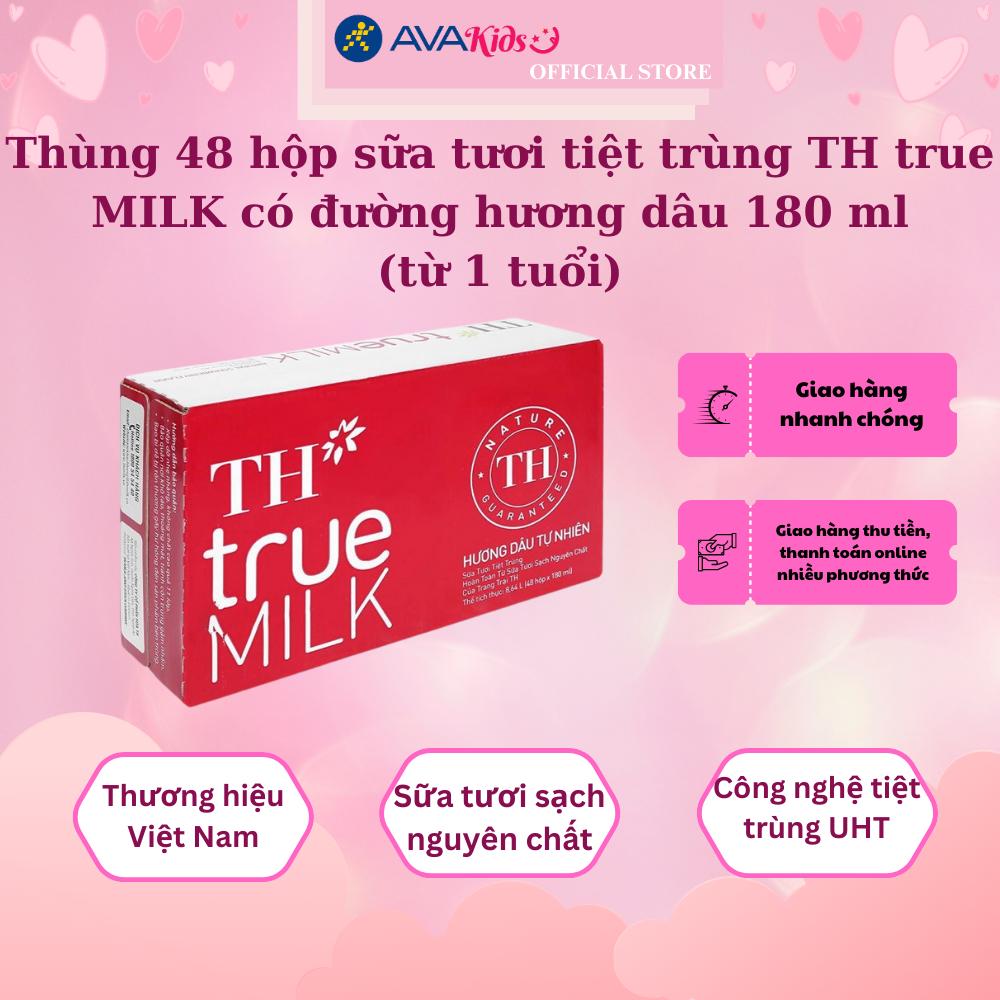 Thùng 48 hộp sữa tươi tiệt trùng TH true MILK có đường hương dâu 180 ml (từ 1 tuổi)