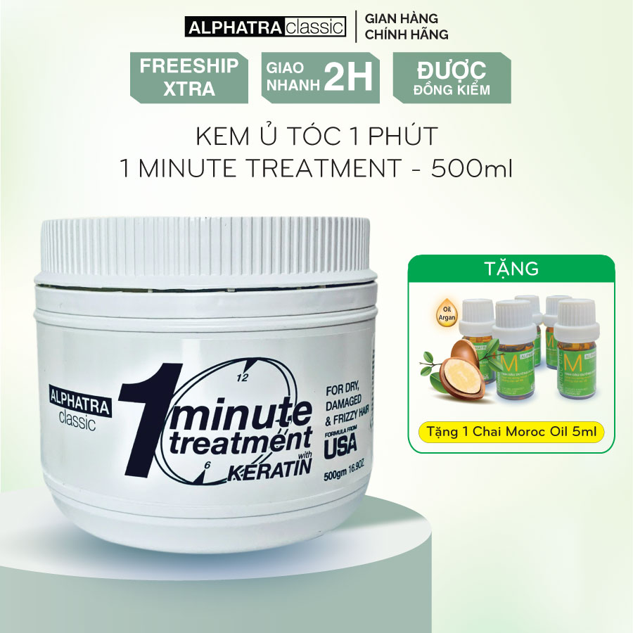 [ Mua 1 Được 2 ]  Kem ủ Keratin phục hồi tóc 1 phút Alphatra Classic 500ml ( USA ) - Tặng 1 lọ Moroc Oil 5ml