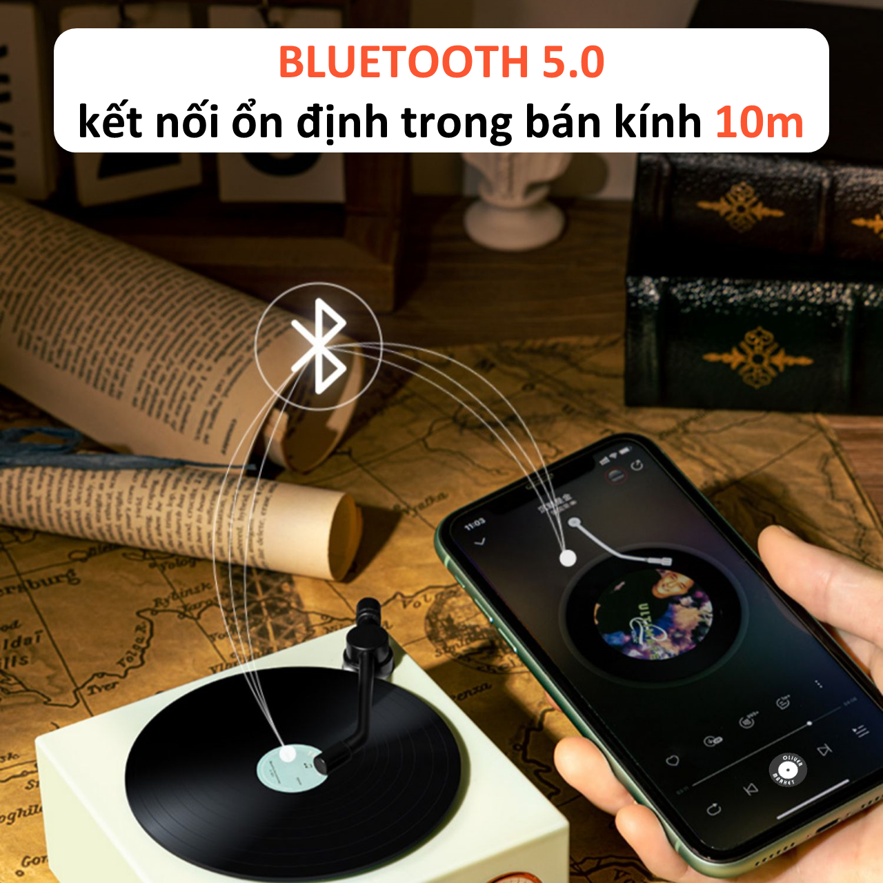 Loa Bluetooth Mini OLIVER X10 Loa Bluetooth Đĩa Than Xoay Vintage Cổ Điển Đồ Decor Phòng Khách Trang Trí Bàn Làm Việc Loa Kèn Bluetooth Độc Đáo