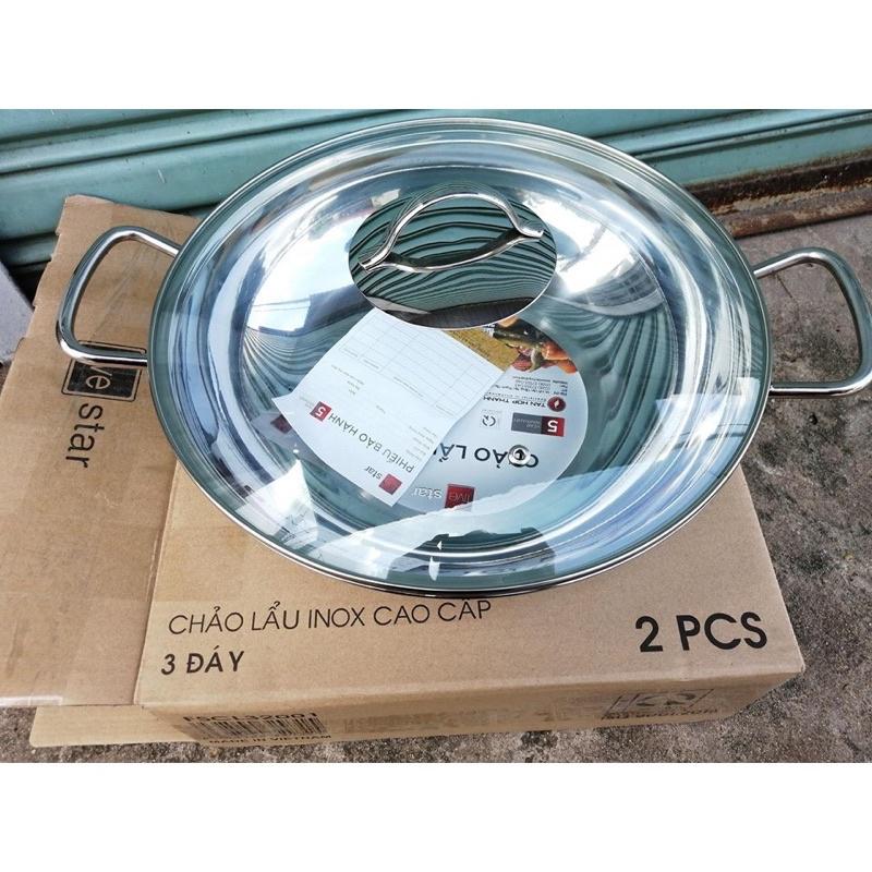 Chảo lẩu xào 3 đáy inox 430 Fivestar Standard nắp kính FSCL32001 W32-3DG