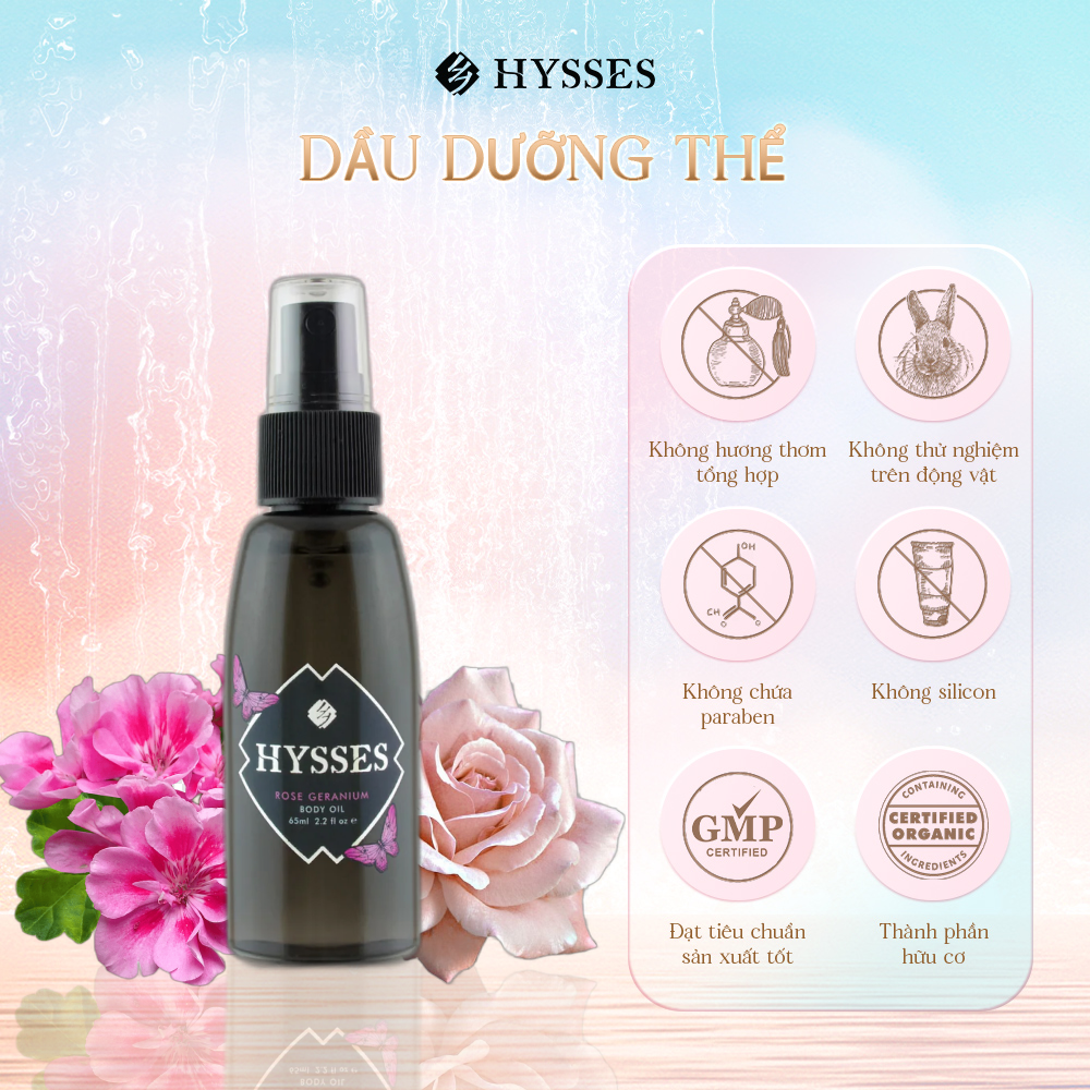 Dầu dưỡng thể Cao Cấp Hysses Body Oil Chống Lão Hóa, Làm Mờ Nếp Nhăn, Khóa Ẩm Và Bảo Vệ Da Với Tinh Dầu Hoa Hồng - Phong Lữ Hữu Cơ Tự Nhiên
