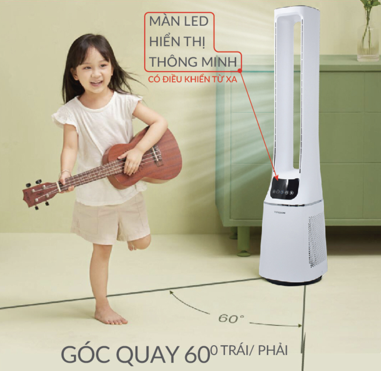 Quạt Không Cánh Kiêm Lọc Không Khí Tiross TS9175 Thương Hiệu Phần Lan Công Nghệ Khử Khuẩn Ion Có Hẹn Giờ, Góc Quay 120 Độ Công Suất 33 W - Hàng Chính Hãng