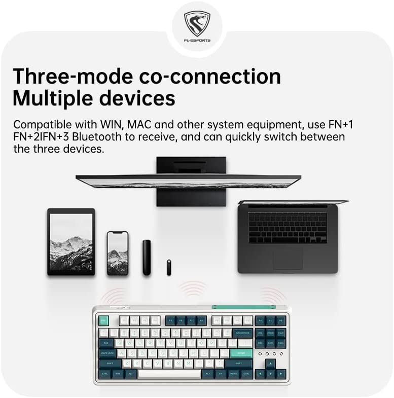 Bàn phím máy tính FL-Esports CMK87SAM Cool Mint 3 Mode (USB Type-C, Bluetooth, 2.4Ghz)_Mới, hàng chính hãng