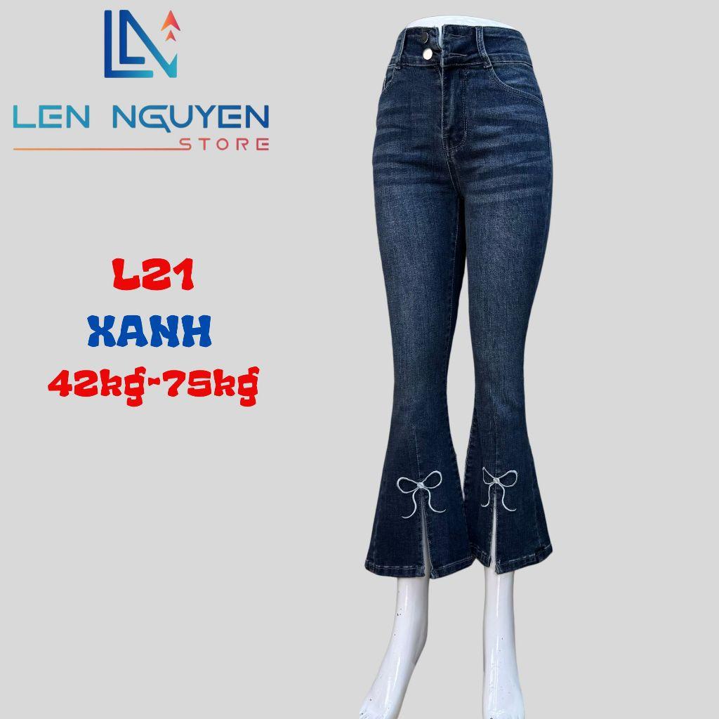 L21_Quần jean nữ, loe, lưng cao, quần bò nữ dáng ôm, quần rin nữ có big size, cho 42kg đến 75kg,LEN NGUYEN STORE - Xanh