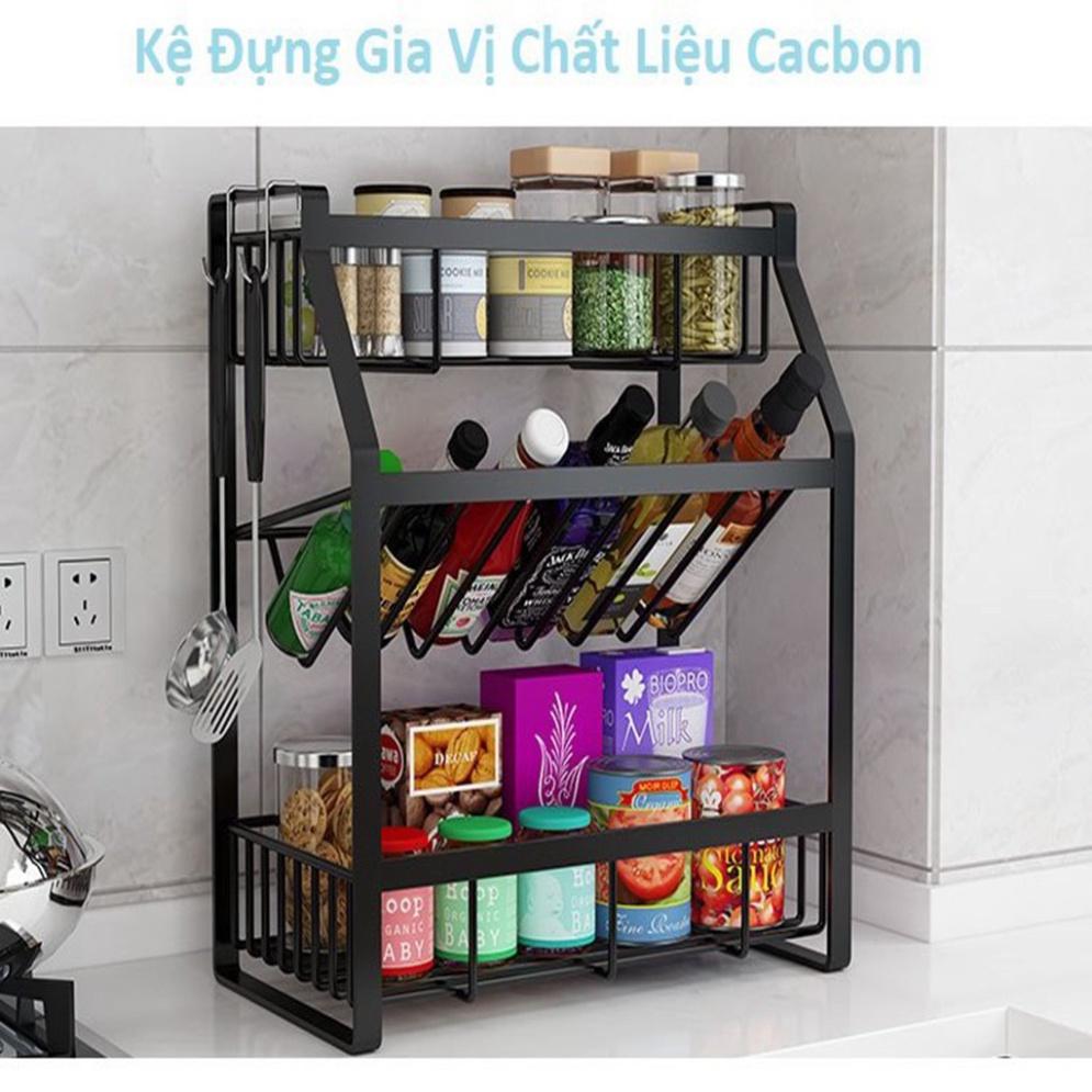 Kệ gia vị đa năng 3 tầng có 1 ngăn chéo bằng thép sơn tĩnh điện nguyên khối chắc chắn bền đẹp tiện ích