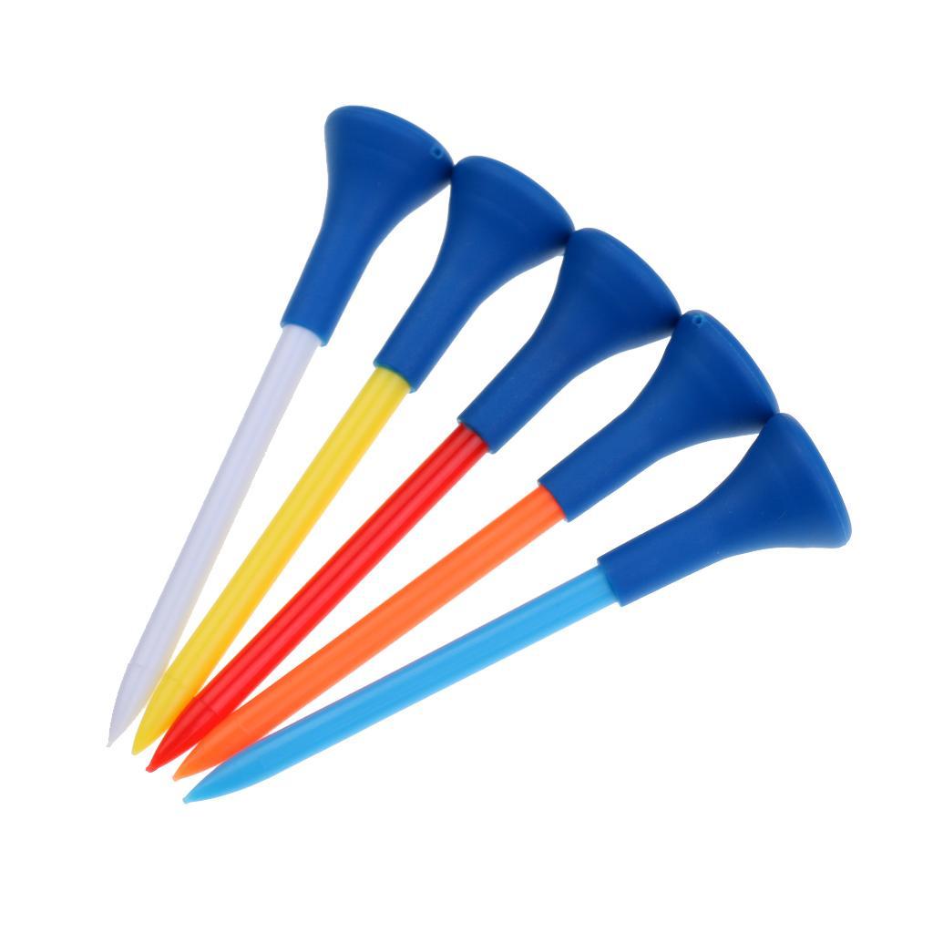 2-5pack 5 Pieces 70mmmm Durable Plastic Golf Tees Rubber Cushion Top Random