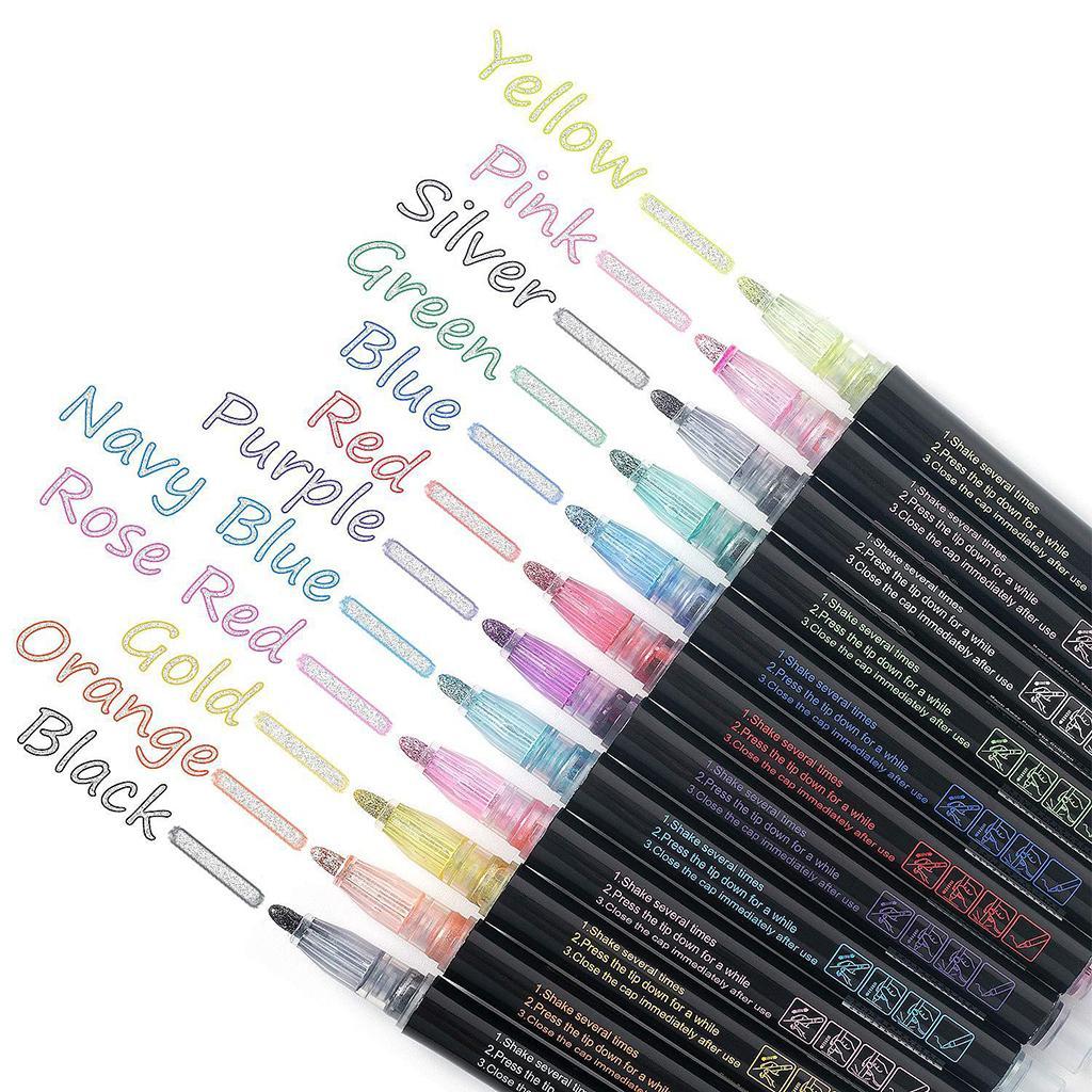12Pcs Glitter Double Line Outline Pens Arts Drawing Graffiti Doodle Pens DIY