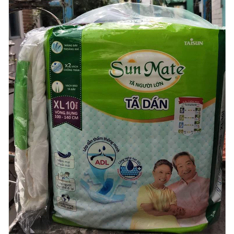 Tã dán SunMate XL10 mẫu mới +tặng 1 miếng-vòng bụng 100-140cm - SUNDXL10