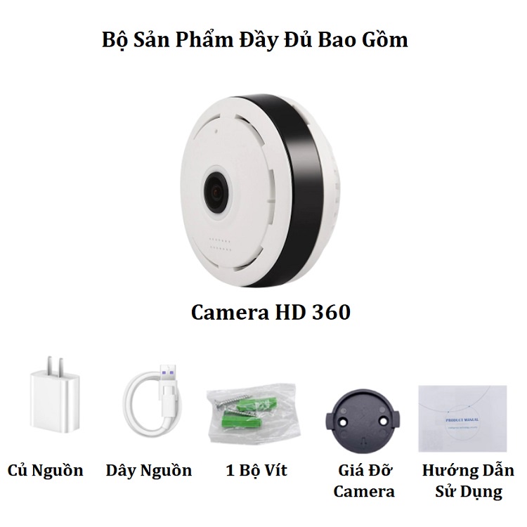 Camera Chống Chộm Gắn Ốp Tường Trần Nhà, Kết Nối Wifi, Xem Từ Xa, Giám Sát Toàn Cảnh 360, Độ Phân Giải HD Cao