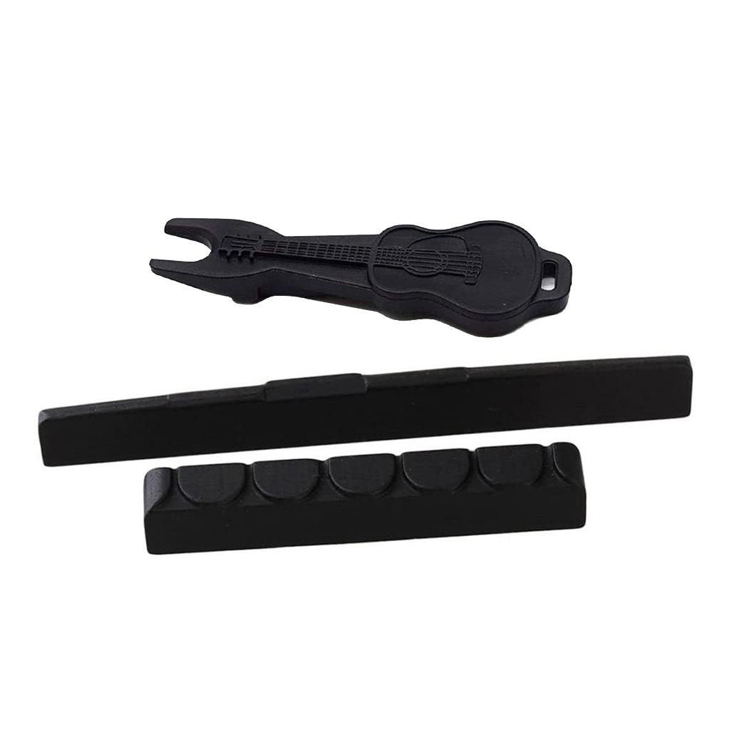 6 String Classical Guitar Bone 80mm Bridge Saddle and 52mm Nut + Pins Puller Made of Ebony (For Classical )