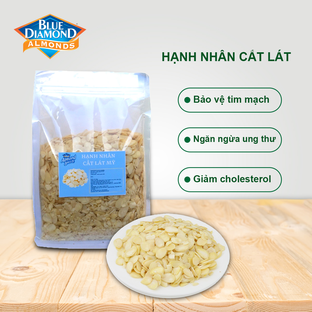 Hạnh Nhân Cắt Lát , sản phẩm của Blue Diamòn Mỹ, gói 1kg , nguyên liệu làm bánh , chè khúc bạch 