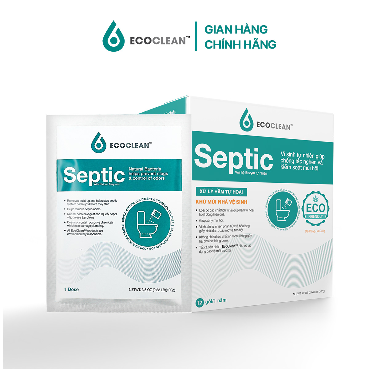 Hộp 12 Gói Septic - Vi Sinh Xử Lý Hầm Cầu, Bể Phốt Đầy - Bảo Trì Hầm Tự Hoại 1 Năm