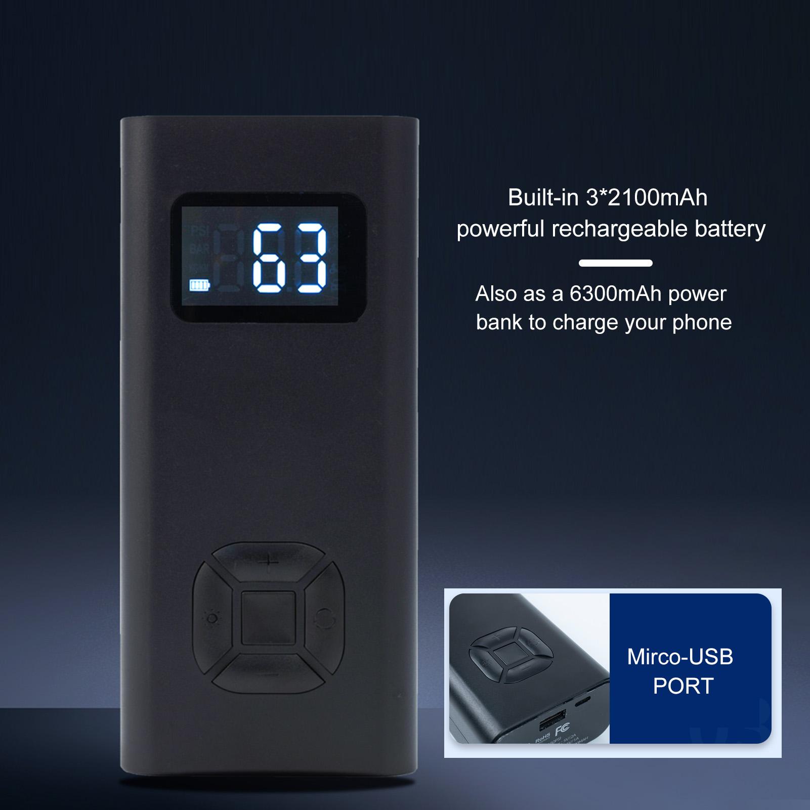 Tire Inflator Portable Air Compressor Digital Pressure Gauge with LEDs Light USB Rechargeable 150PSI Electric Air Pump